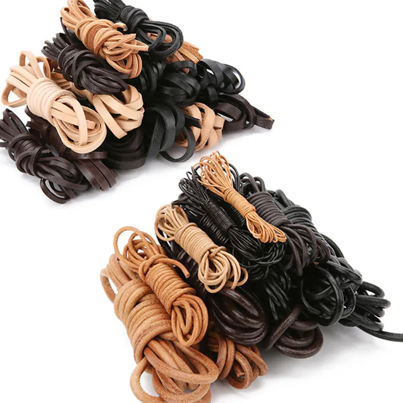 2meters 1 2 3 4 5 6mm Round Flat Genuine Leather Cord Black Brown Color Leather Rope String Diy Bracelet Necklace Jewelry Making