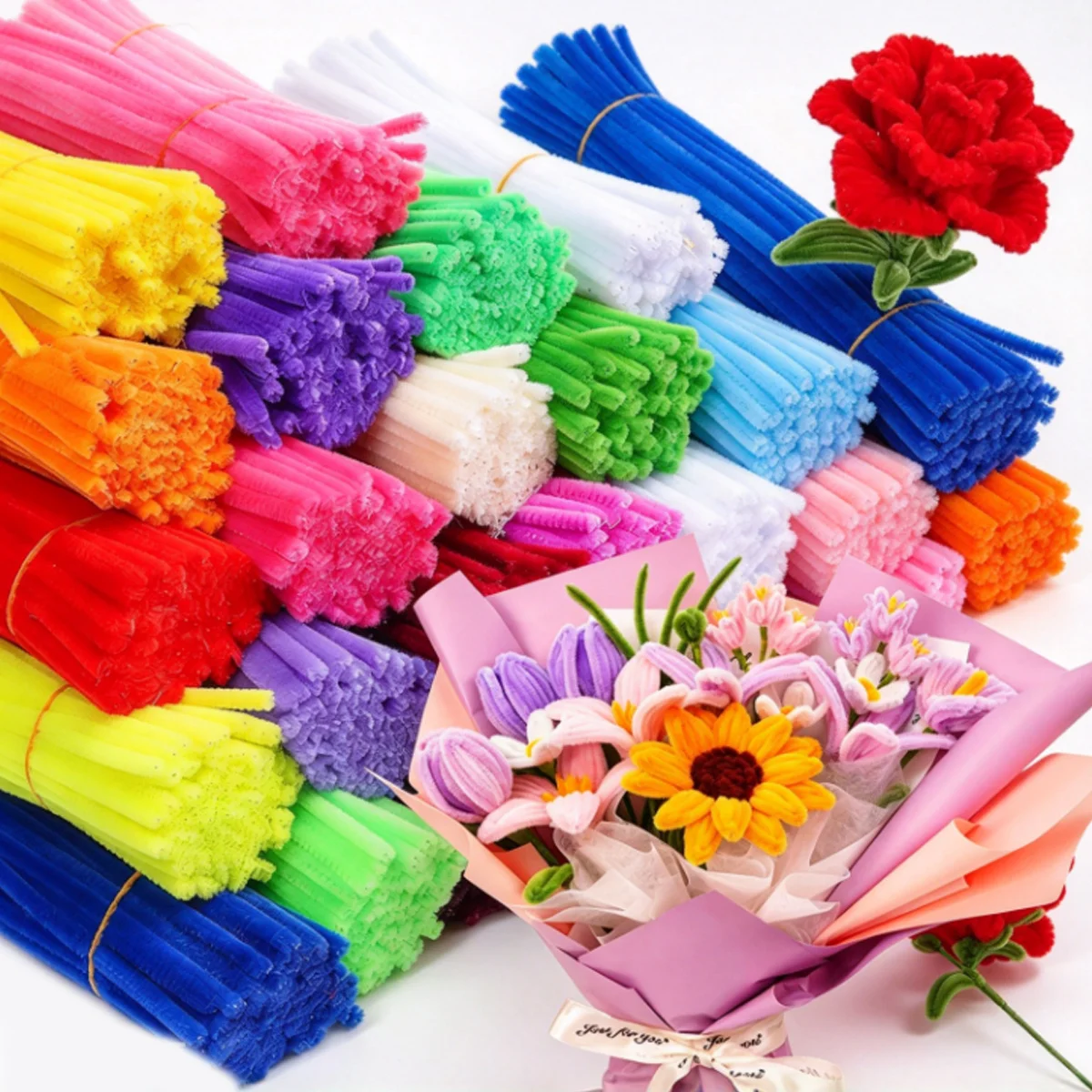 45/90/180/363pcs Assorted Colorful Plush Pipe Cleaners Flexible Fuzzy Twist Rods Bulk for DIY Floral Art and Creative Crafts ZSY