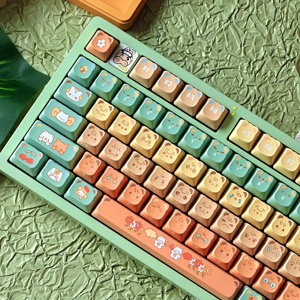 Orange Bear Keycaps Custom PBT PDA Profile Keycap Cute Green Brown  Amine Cartoon Point Key Cap for Gaming Mechanical Keyboard