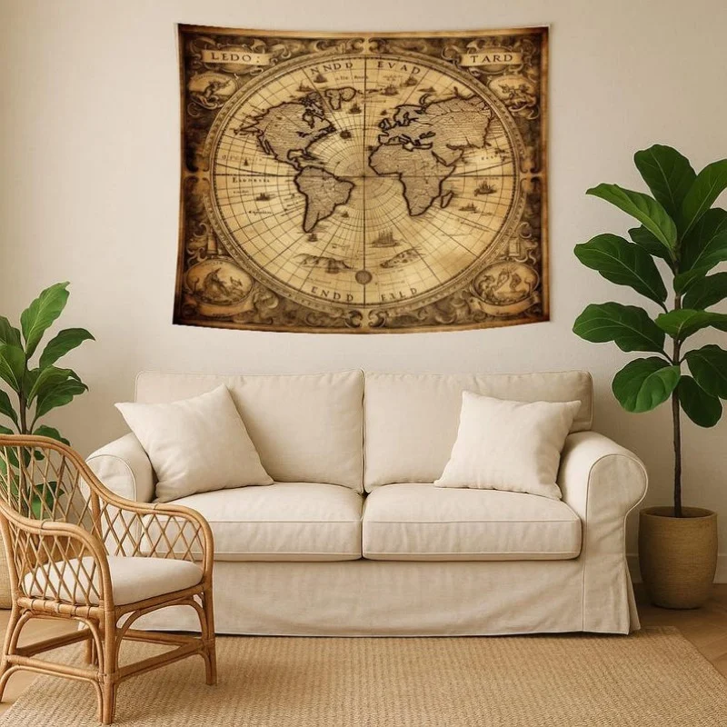 VIKAMA Modern World Map Tapestry Polyester Fiber Wall Hanging Living Room Bedroom Dormitory Home Decoration