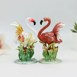 SHINNYGIFTS Flamingo Trinket Box Metal Enameled Bird Animal Figurines Collectable Wedding Jewelry Ring Holder Organizer