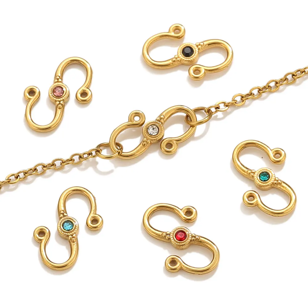 

6pcs Stainless Steel Rhinestone S-type Hook Clasps For Jewelry Necklace Bracelets DIY Clasp Jewelry Connectors Material Supplies