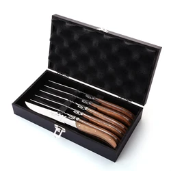 Laguiole Steak Knives Set Olive Wood Handle Japanese Table Knifes Dinner Fork Polished Blade Stainless Steel Restaurant Cutlery