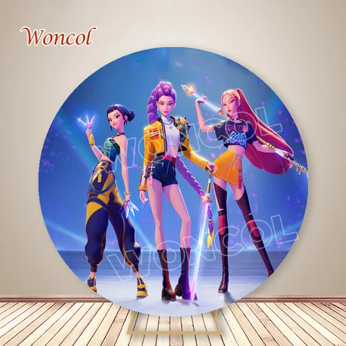 Imagen 2 del producto KPop Demon Hunters-cubierta circular de cumpleaños, telón de fondo Mira Zoey Rumi, cubierta cilíndrica de cazadores de demonios, decoraciones para Baby Shower