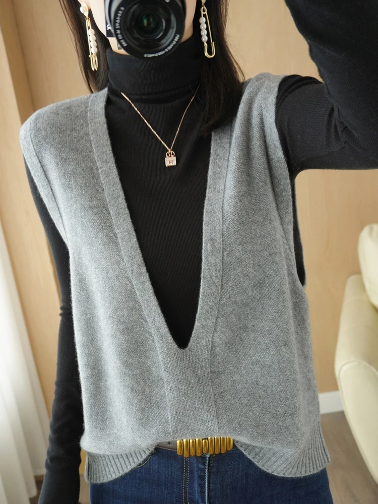 

Sweater Vest Women 5 Colors Basic Minimalist Solid Leisure All-match Classic Korean Style S-3XL Loose Knitwear V-neck Fashion
