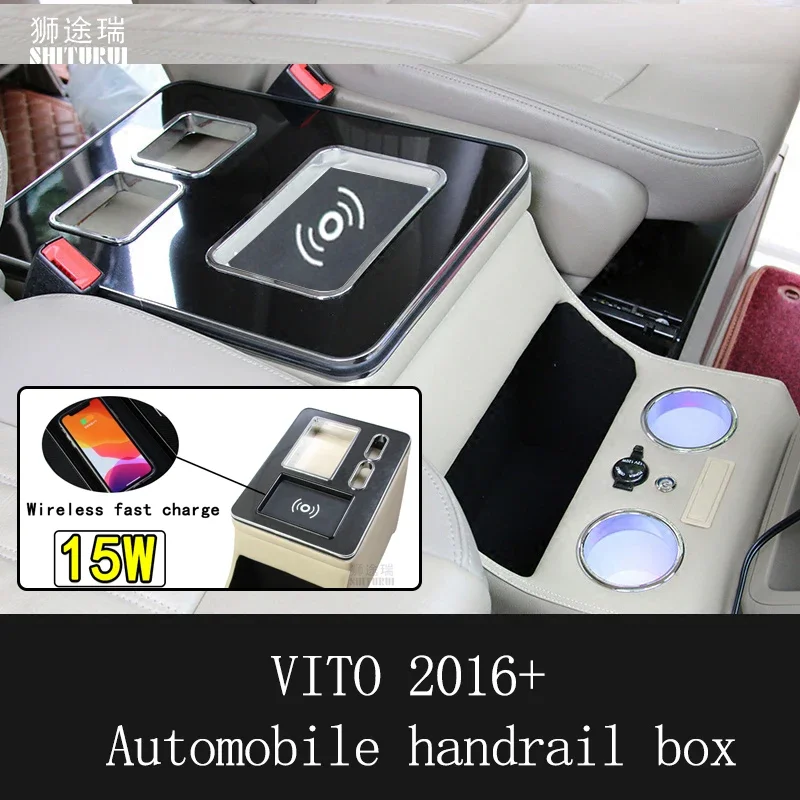 SHITURUI  For Benz vito  W447 2016-2023 mvp  Auto Styling Accessories Car Armrest Box Walnut Central Store Content Storage Box