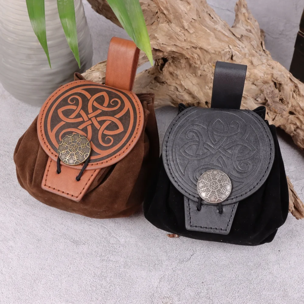 حقيبة خصر على طراز فارس العصور الوسطى الفايكنج من الجلد الصناعي، مستلزمات حفلات LARP، لهجة أداء المسرح، محفظة عتيقة صفر