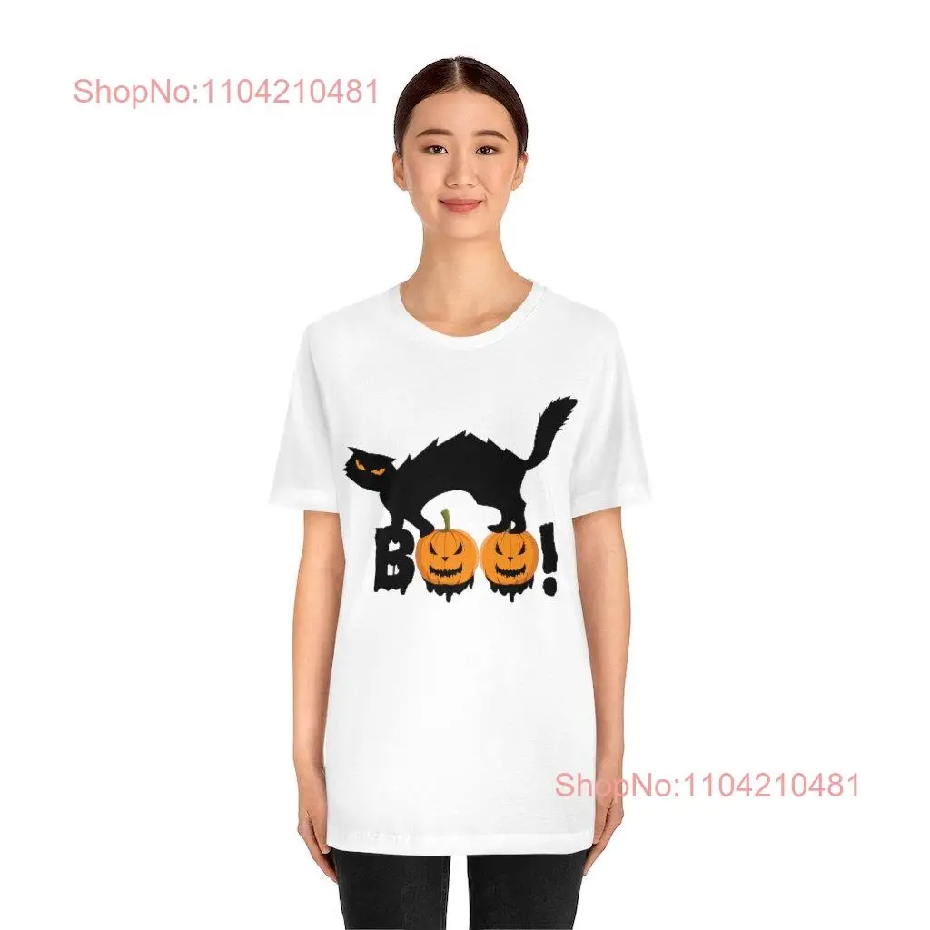 Spooky Cat T shirt Evil Smiling Pumpkins Halloween Boo Slogan Jersey  long or short sleeves