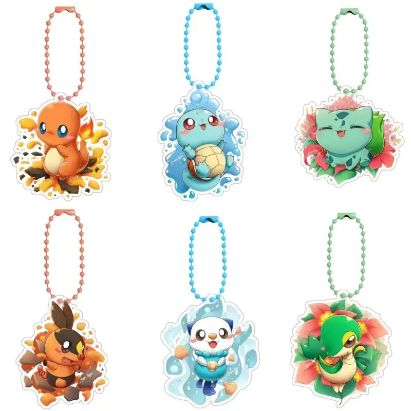 Pokemon Charmander Keychains Bulbasaur Squirtle Snivy Litten Rowlet Diy Acrylic Action Toy Figures Anime Game Collection Pendant