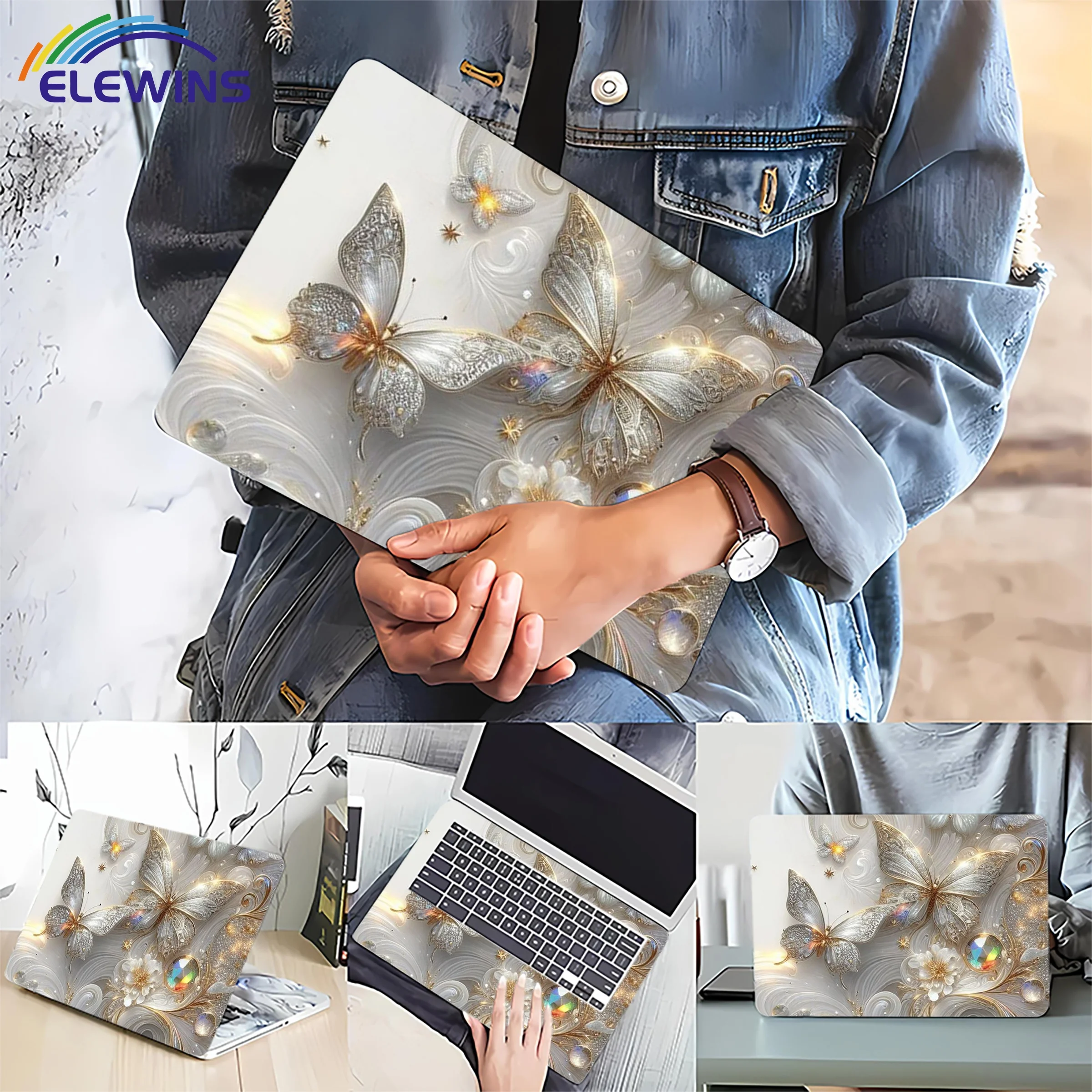 

2 упаковки защитного чехла с тиснением бабочки для ноутбука, универсальная наклейка на кожу ноутбука для ноутбуков,