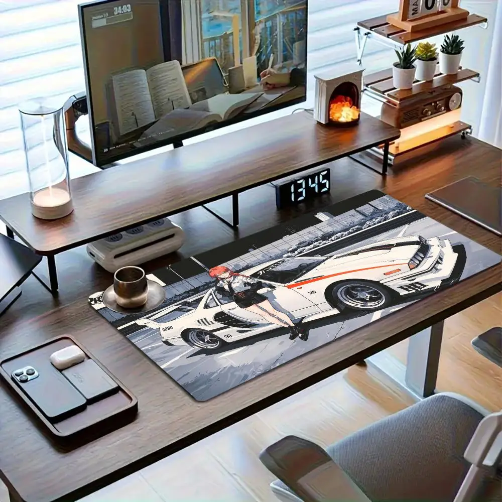 Table Mat Funny Ghost Girl Retro Muscle Car Scene Mouse Pads Large Size For Bedroom Learning Game Card Pad