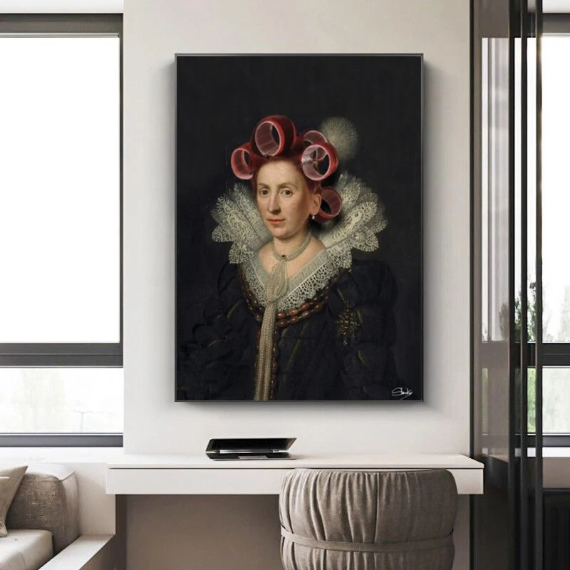 Retro Court French Women with Curly Hair Art Canvas Paintings Posters and Prints Pictures for Living Room Decoration Cuadros