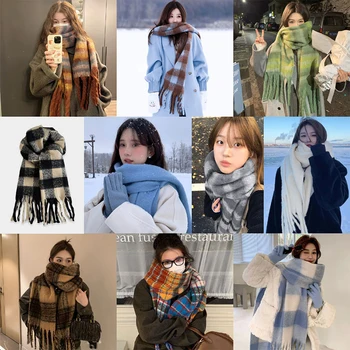 2024 Winter Sjaal Voor Vrouwen Luxe Kasjmier Warme Klassieke Geruite Deken Wraps Vrouwelijke Dikke Zachte Grote Kwastje Sjaal Lange Poncho