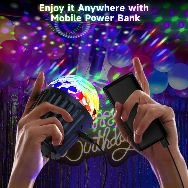 แบบพกพา Mini Disco Ball Light สําหรับงานปาร์ตี้, RGB DJ Strobe Light พร้อมรีโมทคอนโทรลและสาย USB, เปิดใช้งาน Stage Lights-AT64