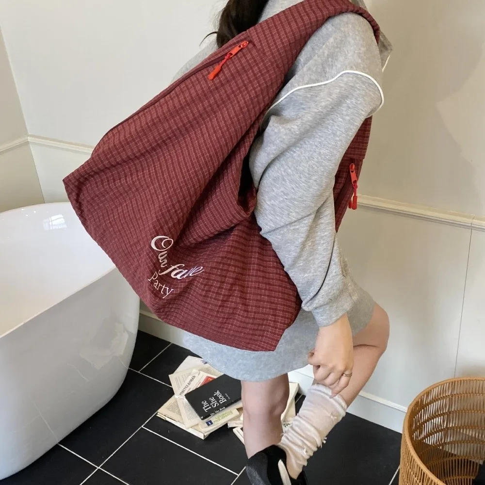 

Fashion Japanese Plaid Shoulder Bag Versatile Letter Overlarge Tote Bag Large Capacity Casual Women's Handbag Female