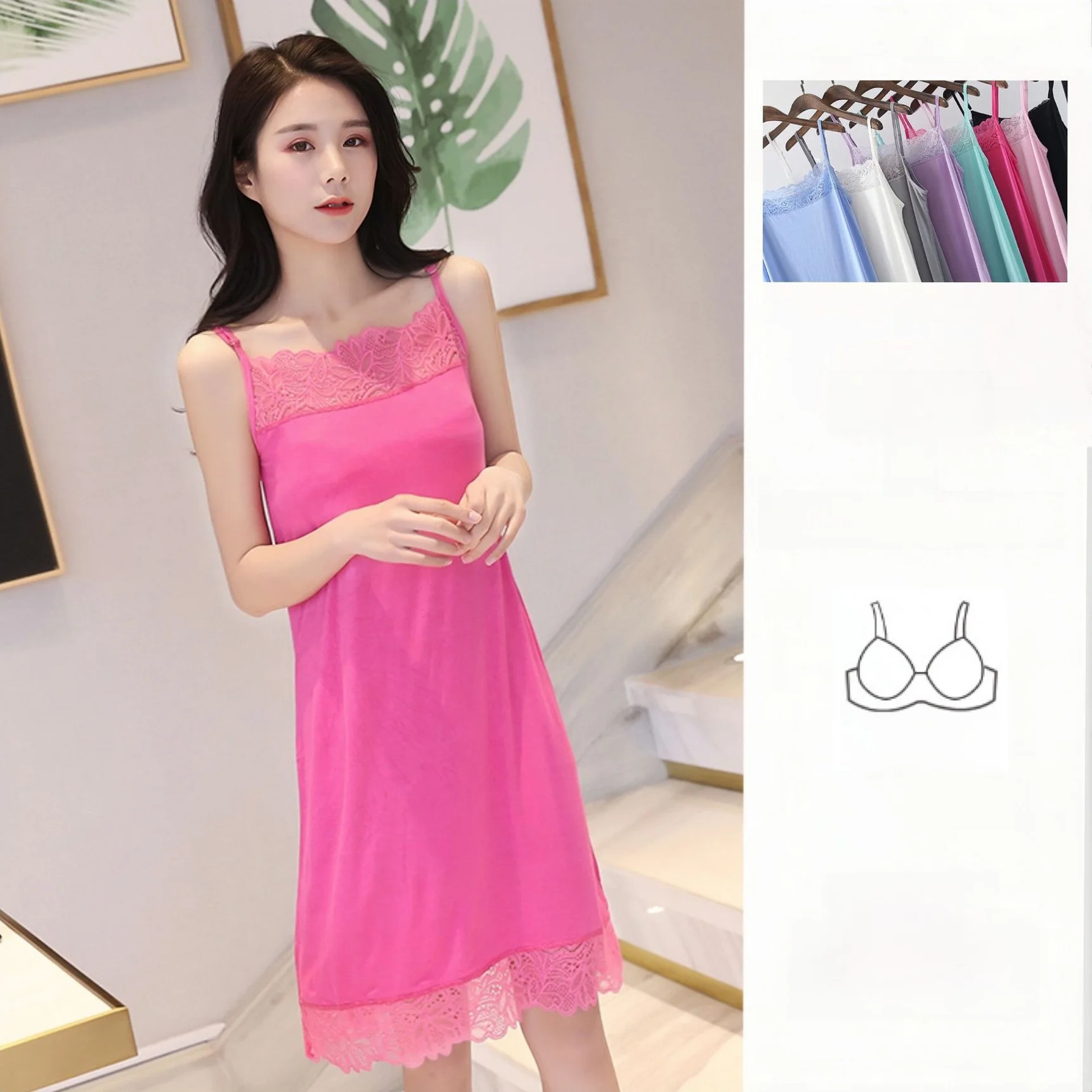 

Sexy Lace Sleep Dress Women's Mid-Length Summer Home Clothes Nightgown plus Size Strapless Casual Polyester Gown