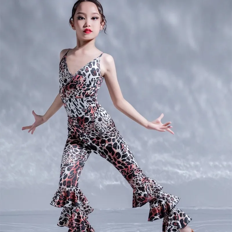 Rumba Leopard Latin Dance Dress Girls Competition Chacha Tango Salsa Latin Dance Stage Dress Show girl Latin Dance Skirt Child