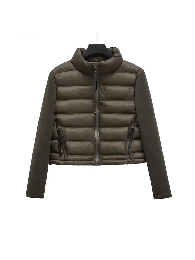 Parkas de retales para mujer, abrigo Vintage ajustado, chaqueta con cuello alto y cremallera, otoño e invierno, 2024