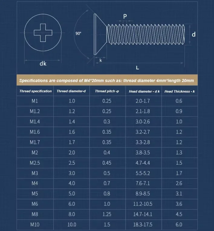 M2 M2.5 M8 Marine Grade A4 316 Stainless Steel Countersunk Head Cross Phillips Screws Machine Screw Bolts