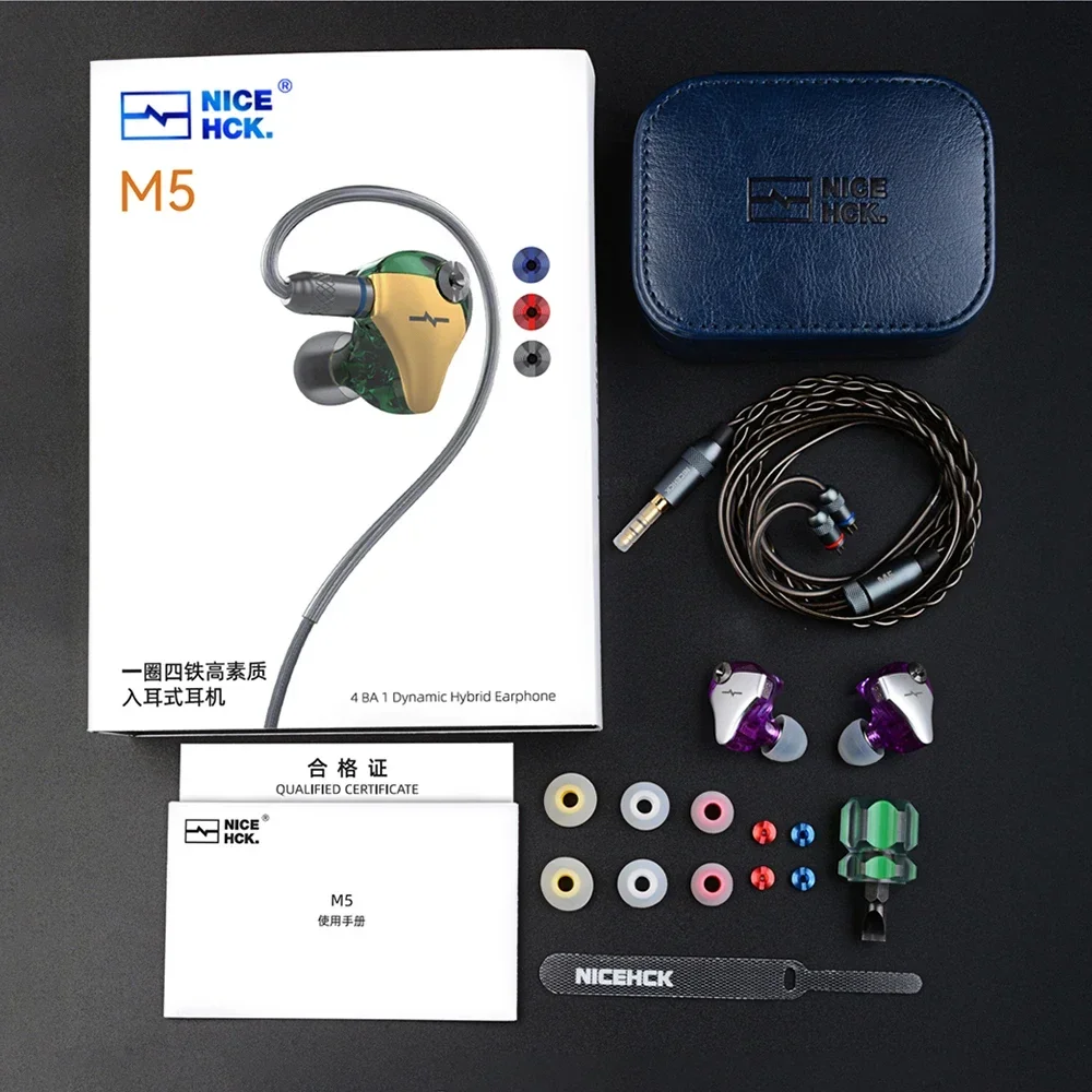 NiceHCK M5 4BA + 1DD ไดรเวอร์ HYBRID IEMS HiFi Music Studio Monitor หูฟังเบสหูฟังแบบมีสายสําหรับ Audiophiles นักดนตรี