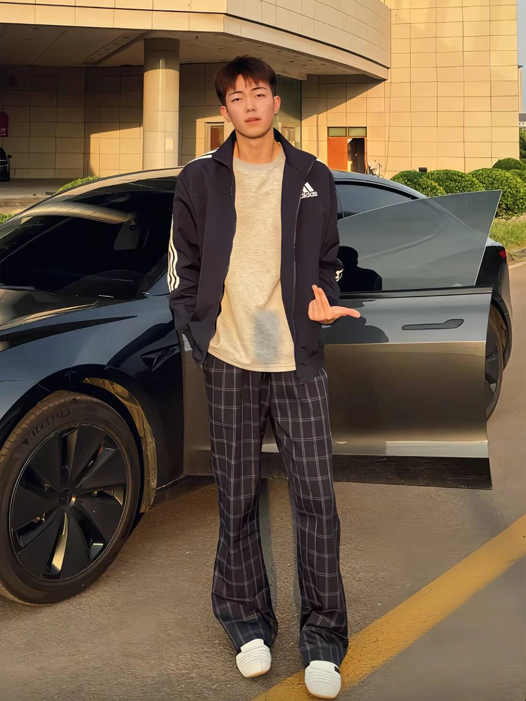 Deep Blue Plaid Men's Straight Leg Casual Pants American Retro Style Autumn Sporty Loose Fit Trousers Cleanfit Leisure Pants