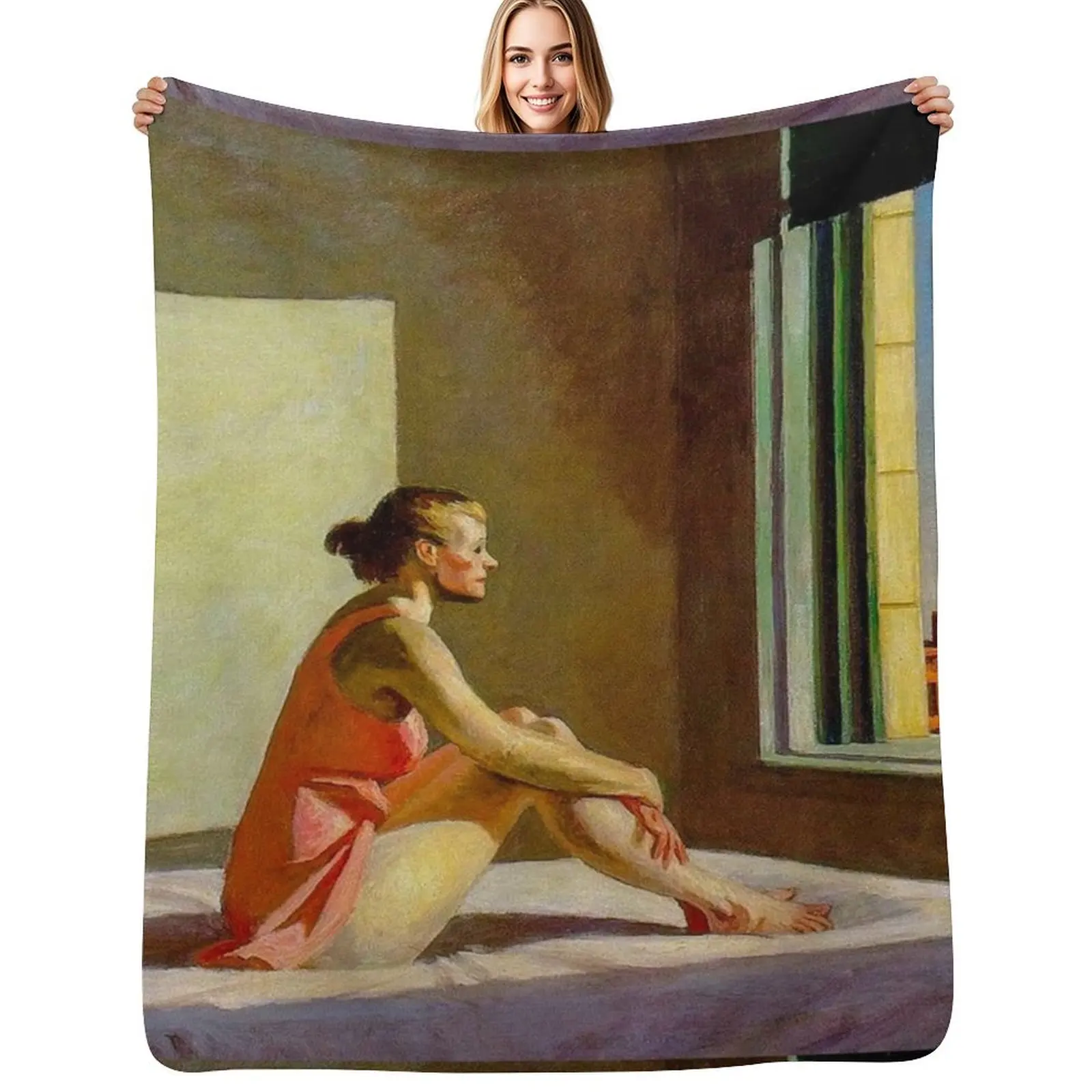 Morning Sun by Edward Hopper Throw Blanket Soft Plaid Bed linens Retros Soft Plush Plaid Soft Big funny gift Blankets