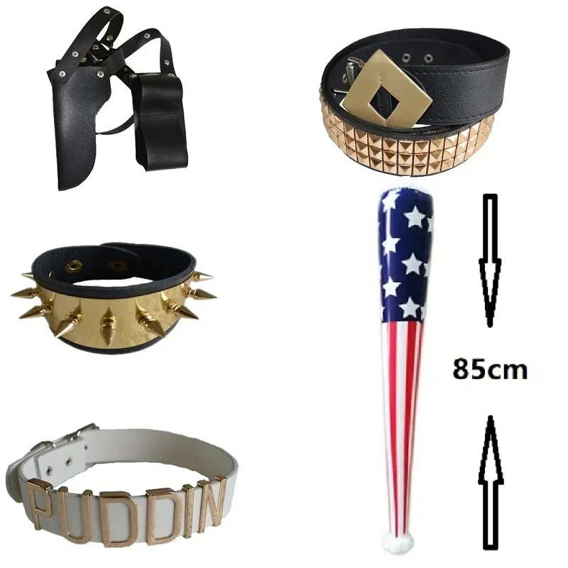 Suicide Cosplay Squad Quinn Monster Bracelet Belt necklace Gloves Accessories Full Set Wig Harley