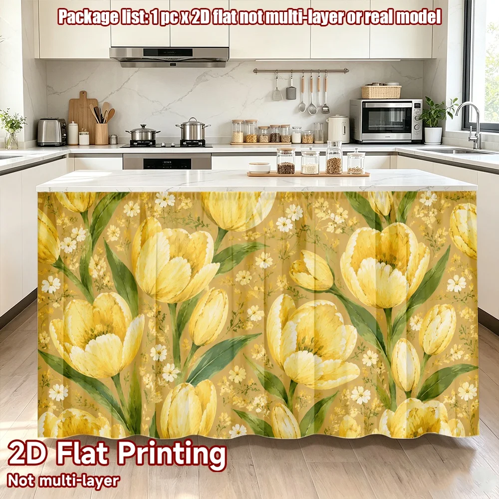 2D flat 1pc Bohemian style short curtains Yellow Tulip Bouquet Digital printing Simple, modern, and comfortable festive