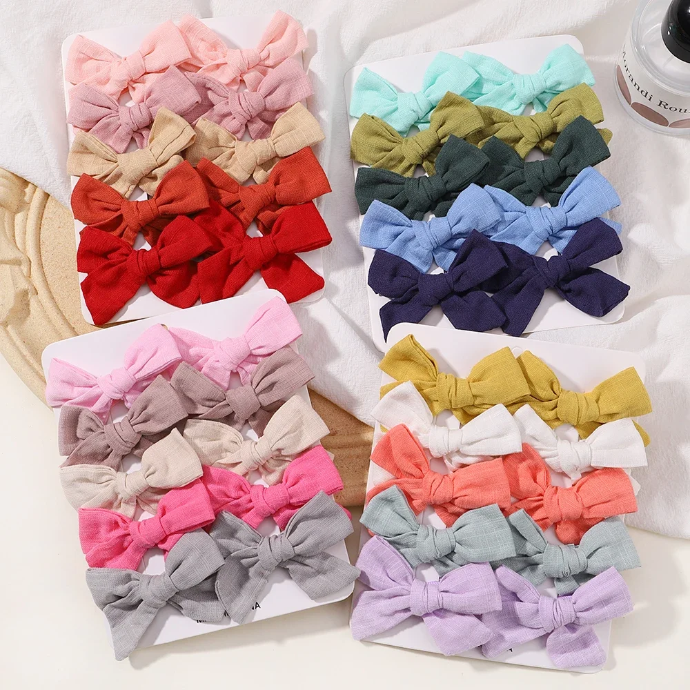 10Pcs/set Solid Color Cotton Hair Bows Hair Clips for Baby Girls Boutique Hairpins Barrettes Headwear Hair Acesssories Wholesale