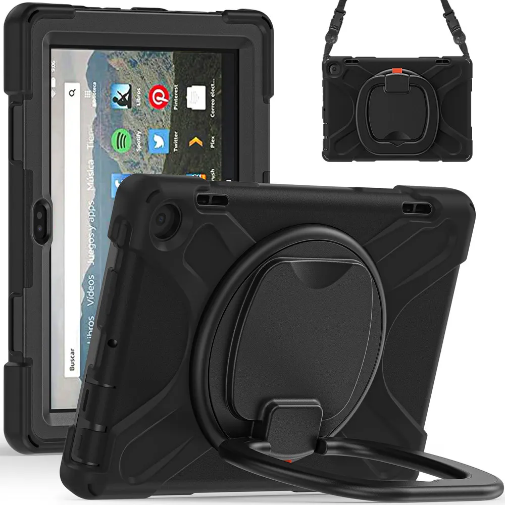 For kindle Fire HD 8 2022 12th HD8 Plus Heavy Duty 360 Rotation Stand Armor Case For Fire HD 8 Plus 2020 10th Cover Case