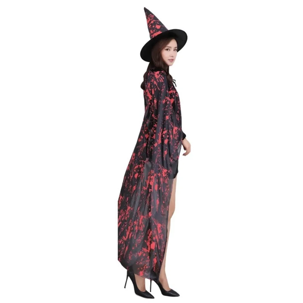 Blood Printed Witch Cloak Hat Set Cosplay Props Masquerade Halloween Blood Costume Costume Accessories Black Horror Cape Party