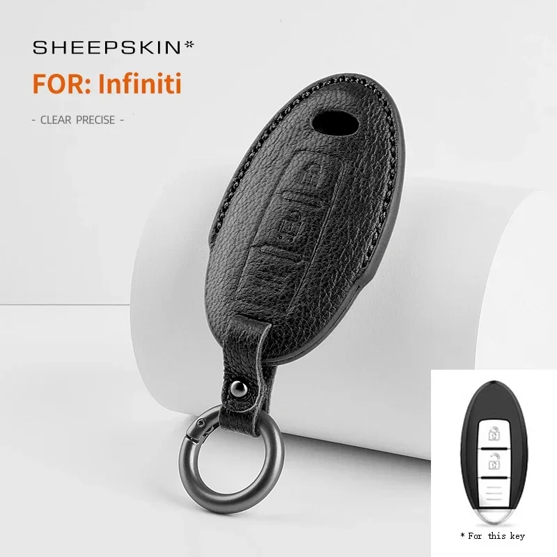 

For Infiniti Q50L/QX60/QX70L GoatSkin Leather Car Remote Key Sheepskin Cover Case Shell Keychain