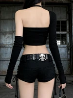 Women's Black Gothic Denim Shorts Vintage Aesthetic Korean Low Waist Jean Shorts Harajuku Y2k Cowboy Short Pants Clothes Summer - Image 5