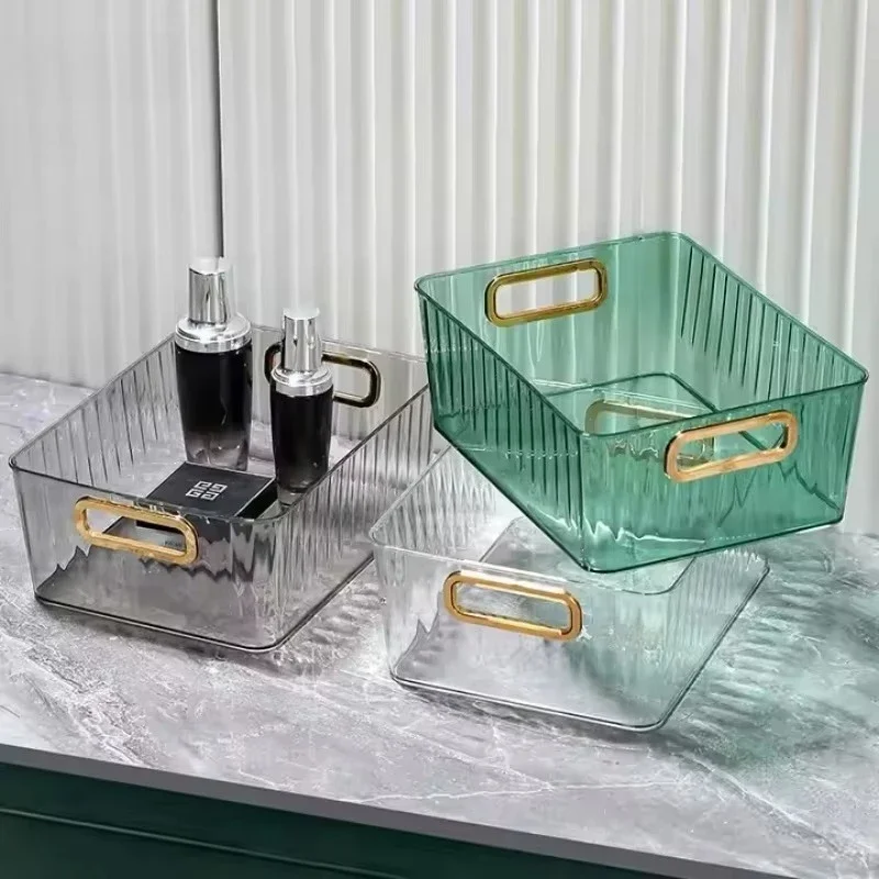 

Plastic Storage Box Green Rectangular Container with Handle for Bathroom Kitchen Makeup Pet Supplies Multi-Purpose Organizer Bin
