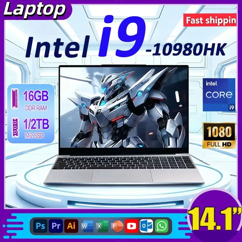 Portable Notebook PC 14.1 Ntel I9-10980HK 32GB RAM 2TB SSD Windows 11 Pro Home Gaming Office Business Computer High Performance