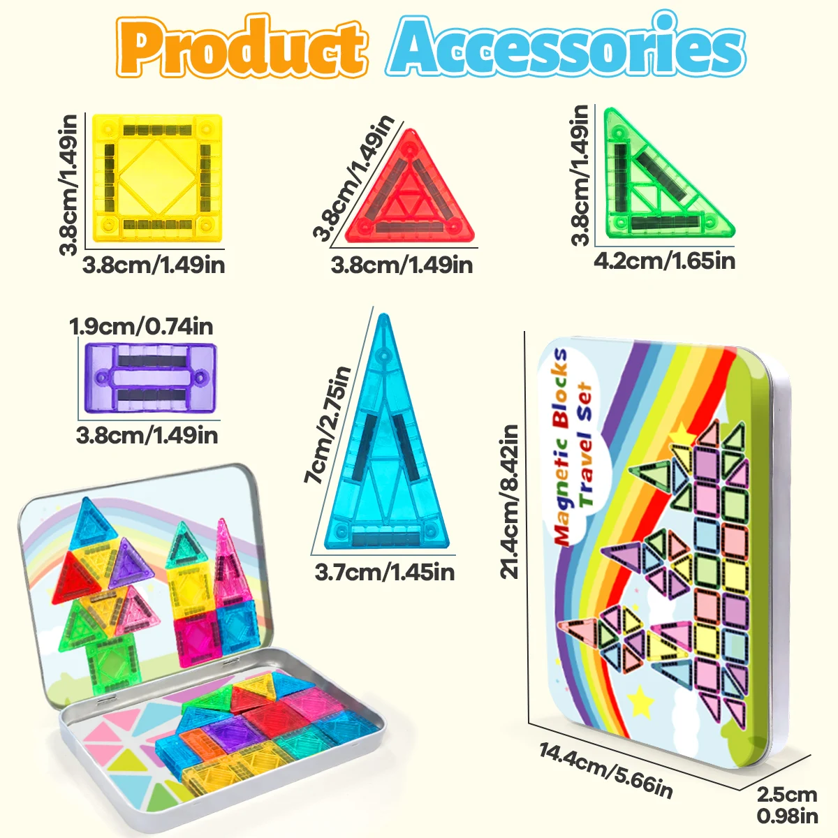 62/68 قطعة اللبنات المغناطيسية مجموعة البناء لتقوم بها بنفسك لعبة تعليمية مونتيسوري الحسية للأطفال هدايا مع صندوق حديد #3