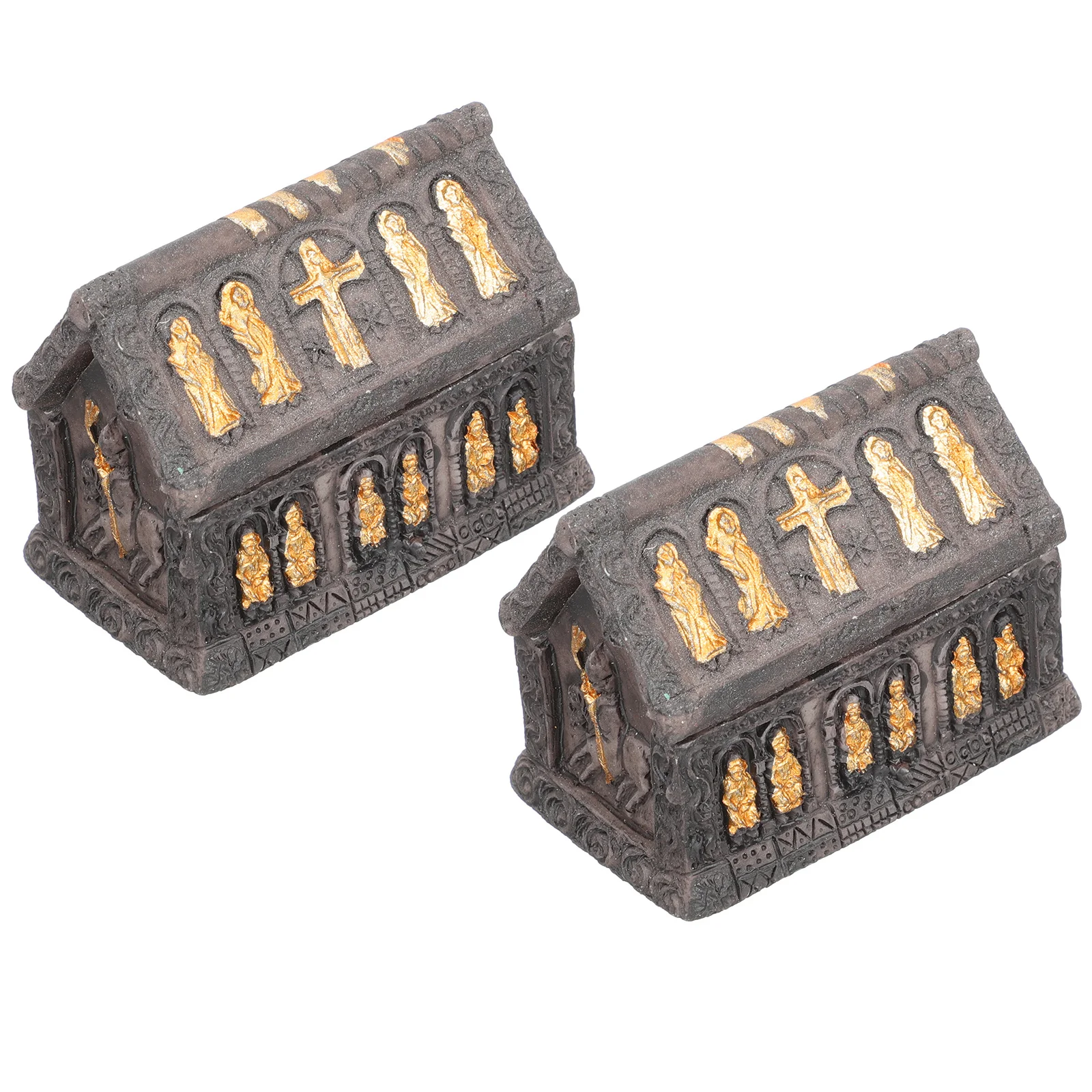

2pcs Ancient Egyptian Coffin Ornaments Resin Decor Household Statue Craft Artistic Flat Placement Mini