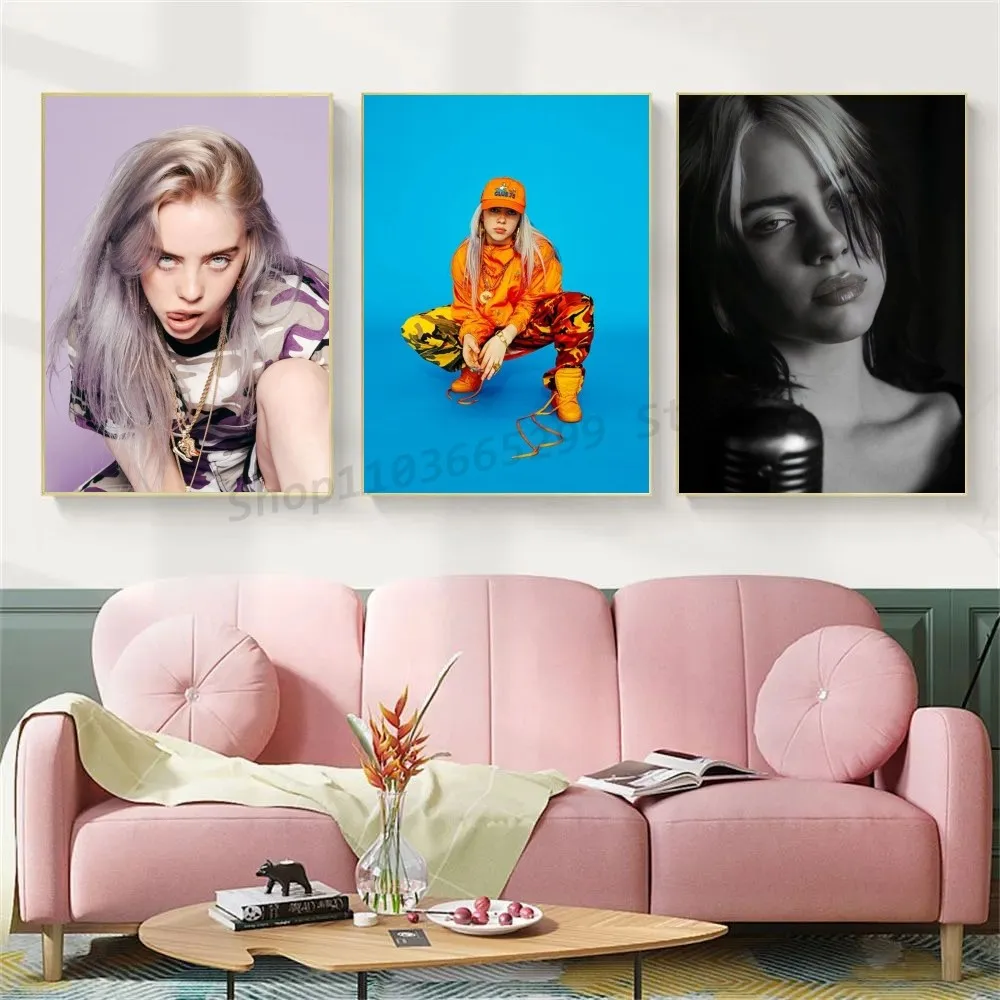 1pc Famous Pop Singer Billie Portrait Music Album Poster Self-adhesive Art Waterproof Paper Sticker House Bar Room Wall Decor