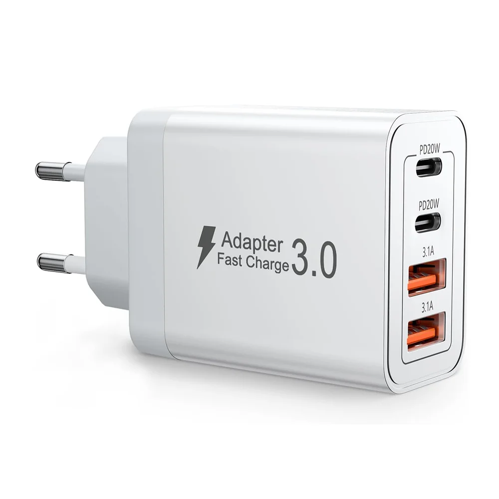 EU/VK/VS/AU Stekker Multi-poort USB-C/USB-A Mobiele Telefoonlader, 40W Dubbele PD Snellader Adapter voor iPhone, Xiaomi - afbeelding 1