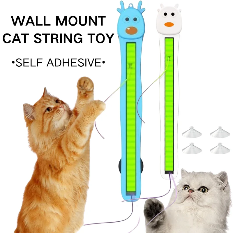 Self Adhesive Wall Mount Cat String Toy Multicolor Elastic String Interactive Play Stick Self Stick Cat Entertainment Toy