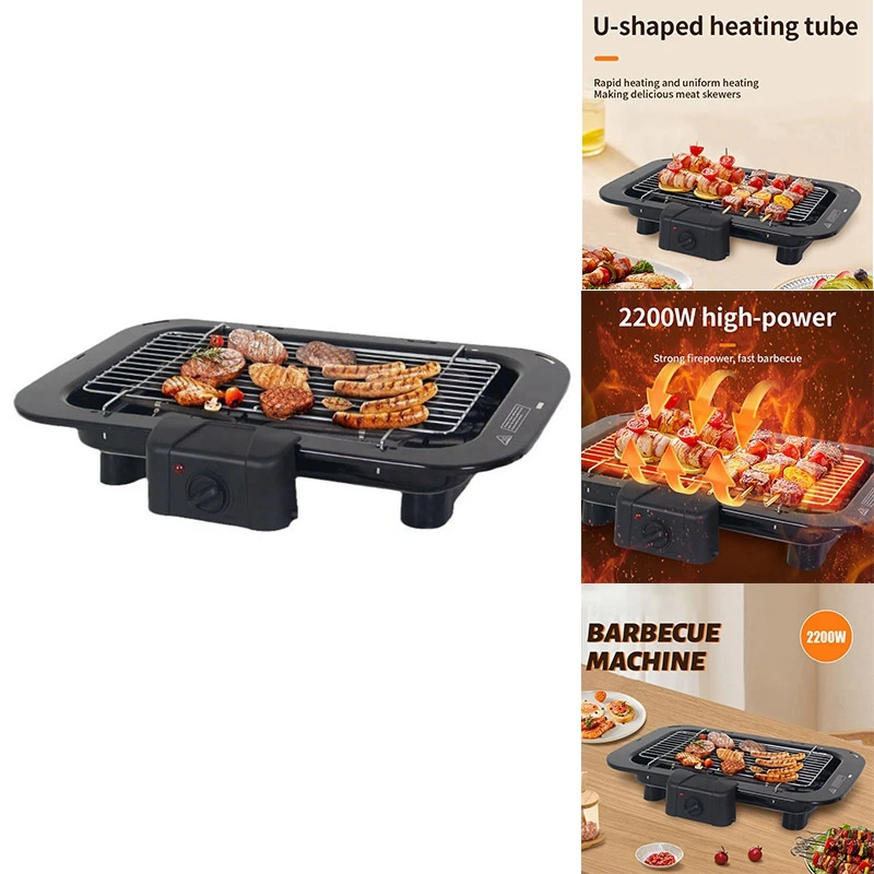 

Electric Indoor Grill Smokeless Electric Indoor Grill BBQ With Removable Grill Net & Non-Stick Frying Pan 2200W