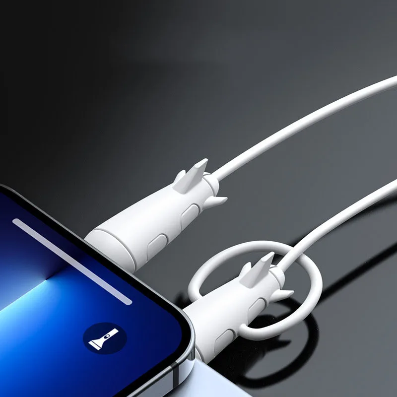 Mobile Data Cable Protective Case 2-in-1 Bundled Storage with Silicone Charging Cable Head Cover