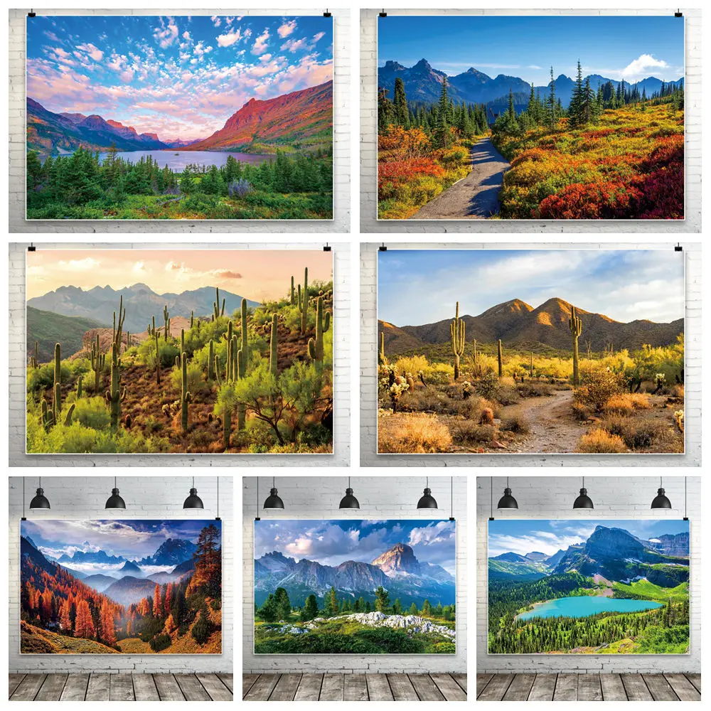 Natürliche Landschaft Fotografie Hintergrund Berg Fluss Bäume und Wolken Hintergrund Tuch Innen Geburtstag Dekoration Photobooth