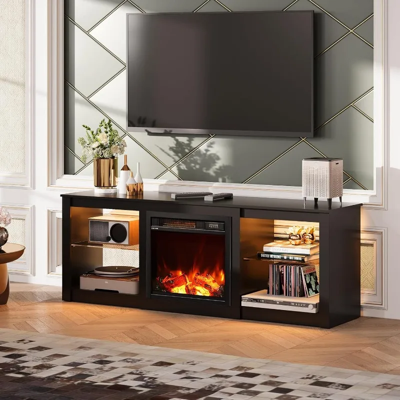 Fireplace TV Stand, Fireplace TV Console with LED Lights, Modern TV Stand for Living Room, Entertainment Console