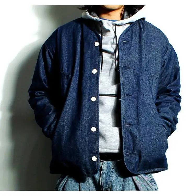Mountain Series Khaki Lightweight Workwear Cotton Thickened Small Cotton Jacket Denim V-neck Men's Outerwear Warmth Youth Style