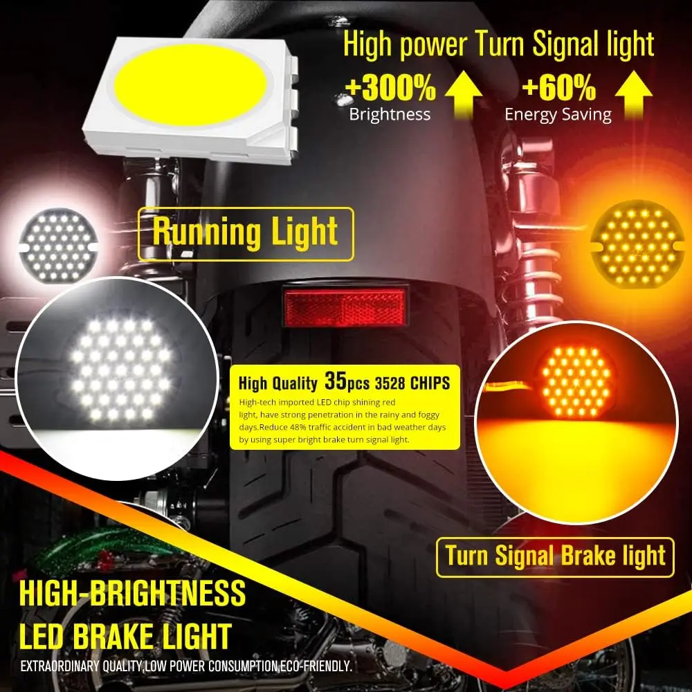 2x3 1/4 Inch Motorcycle LED Turn Signal Lights 1156/1157Single/Double Touch Amber/Red/White Lights, Motorcycle Signal Lights
