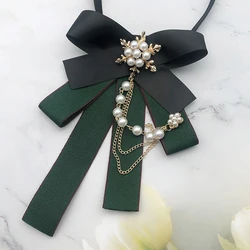 New Korean Bowkties Formal Ribbon Neckties Suit Green Women Bowknot Shirt Rhinestone Brooch Adjustable Party Elegant Butterfly