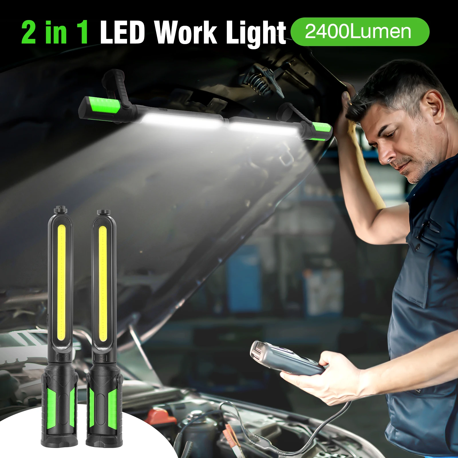 Rechargeable LED Work Light,Adjustable,Cordless,Magnetic and Portable,Mechanic Light with Hooks,Car Repair, Inspection Garage