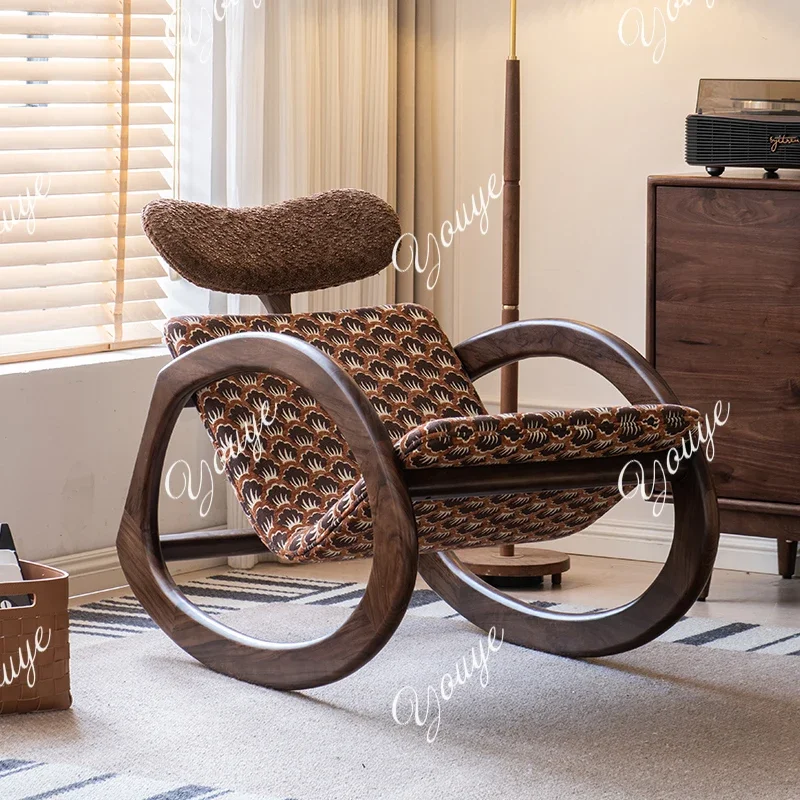 

BX American Retro Lazy Rocking Recliner Balcony Bedroom Home Leisure Chair Single Living Room Solid Wood Free Chair