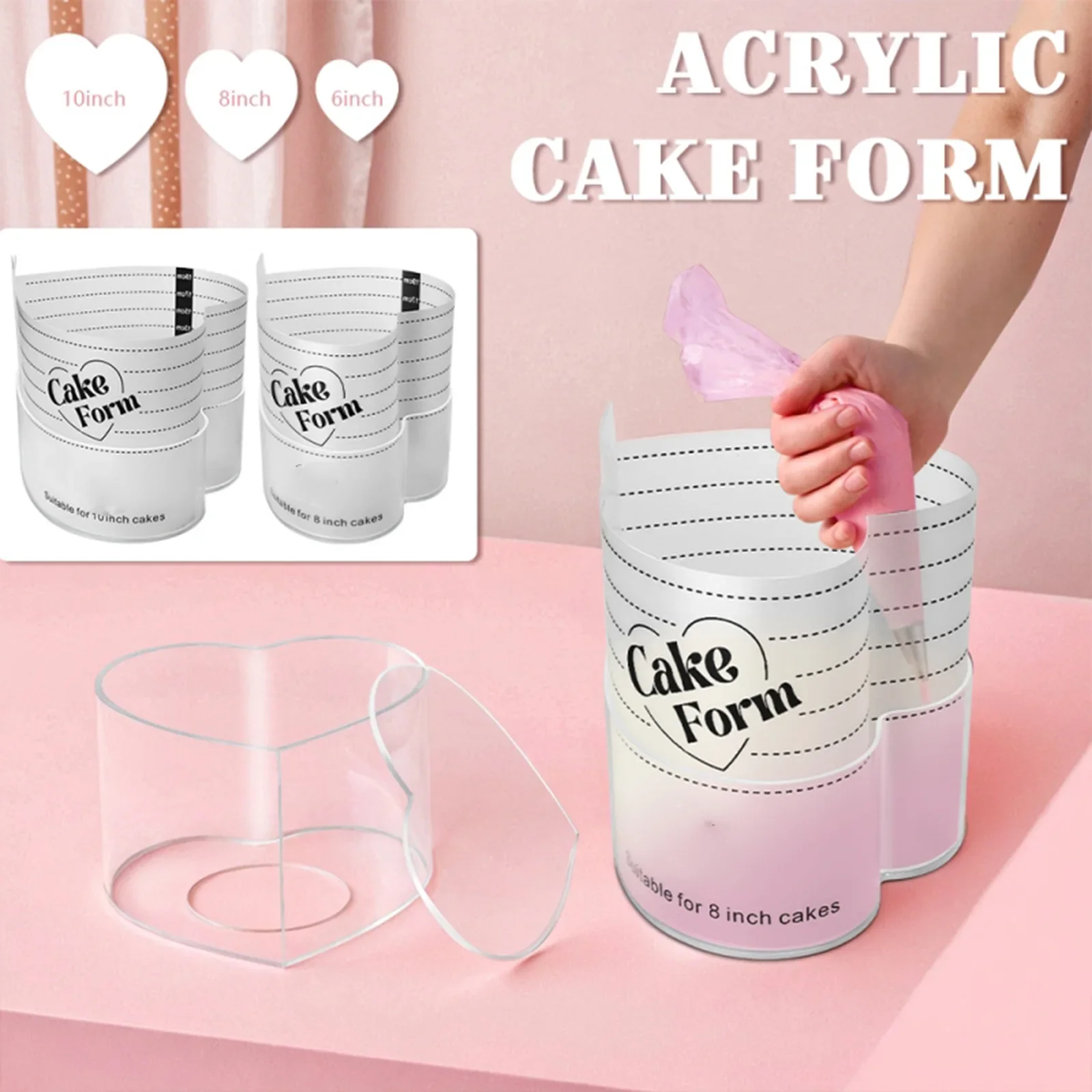 

2026 Adjustable Heart Shaped Cake Ring Mould Set Retractable Acrylic Baking Ring Cake Tool for Desserts Making & Baking Supplies